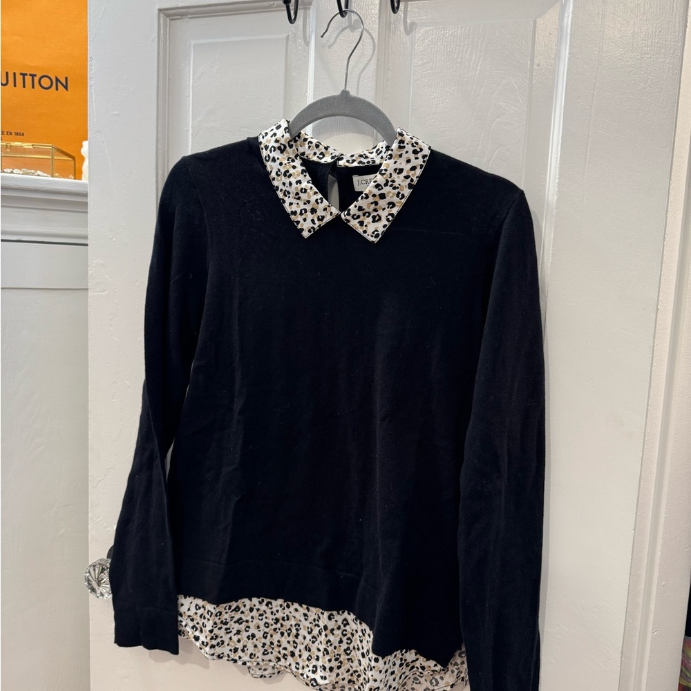 J. Crew Black Sweater with Patterned Collar